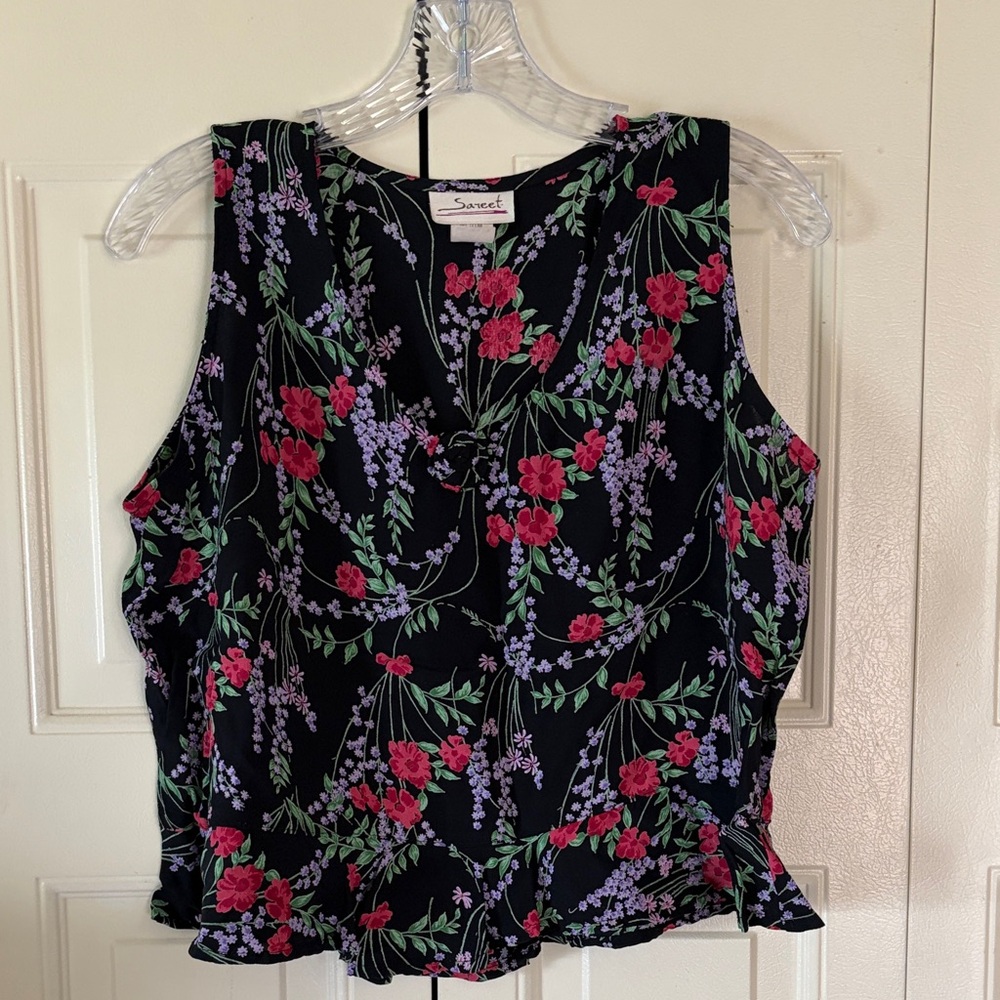 SAREET Playful draping whimsical floral coquette top size small cottagecore top